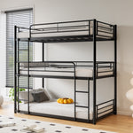 Triple Twin Bunk Beds, Twin Over Twin Over Twin Metal Bunk Bed Platform Frame, Two Attached Ladders, Easy Access Guard-Rail, No Box Spring Need (Black) W840P209935-djyc