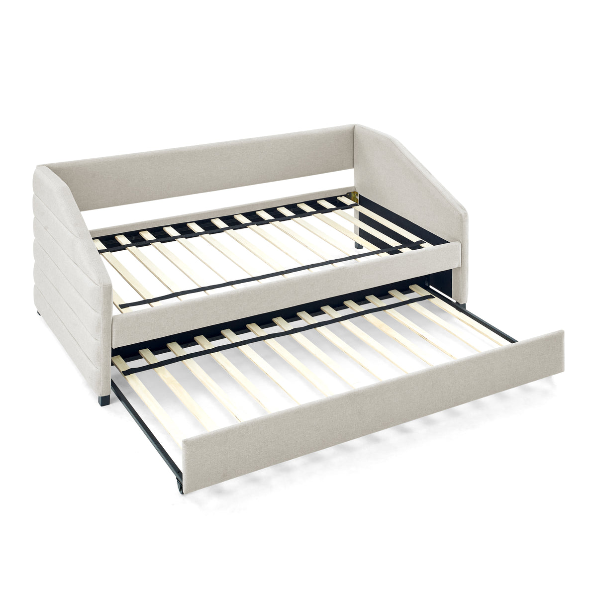 Twin Size Daybed with Trundle Upholstered Tufted Sofa Bed, Linen Fabric, Beige(82.5"x42.5"x34") W487S00174-djyc