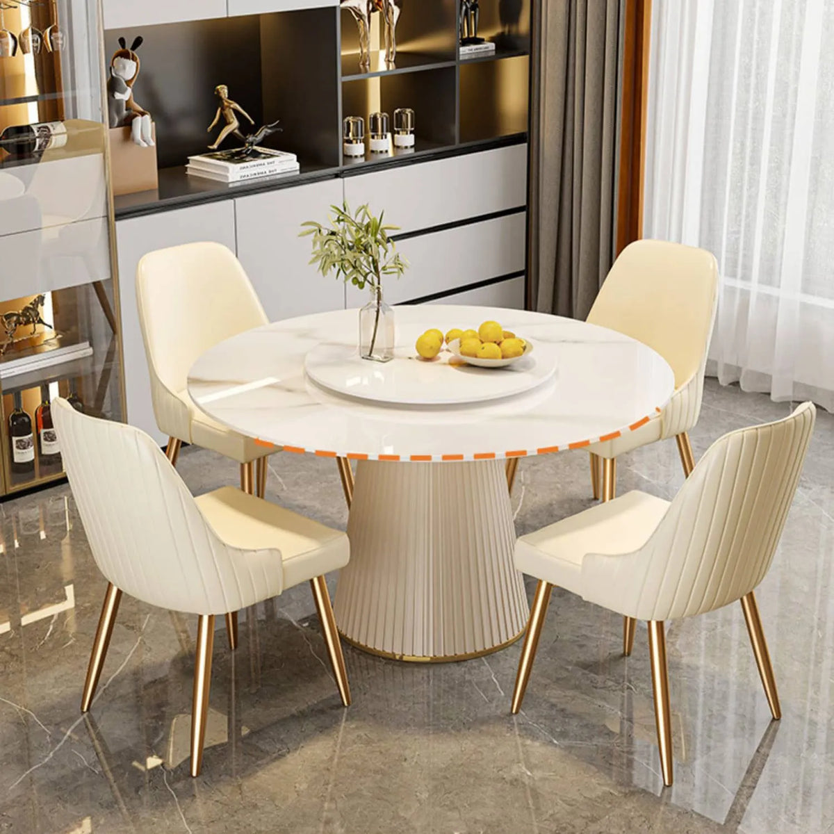 Luxurious Sintered Stone Dining Table with Chic Faux Leather Finish fel-1971