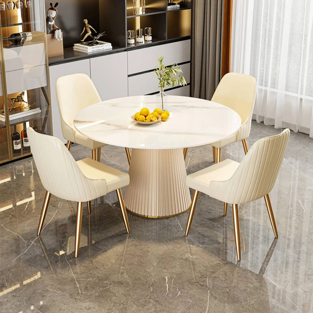 Luxurious Sintered Stone Dining Table with Chic Faux Leather Finish fel-1971