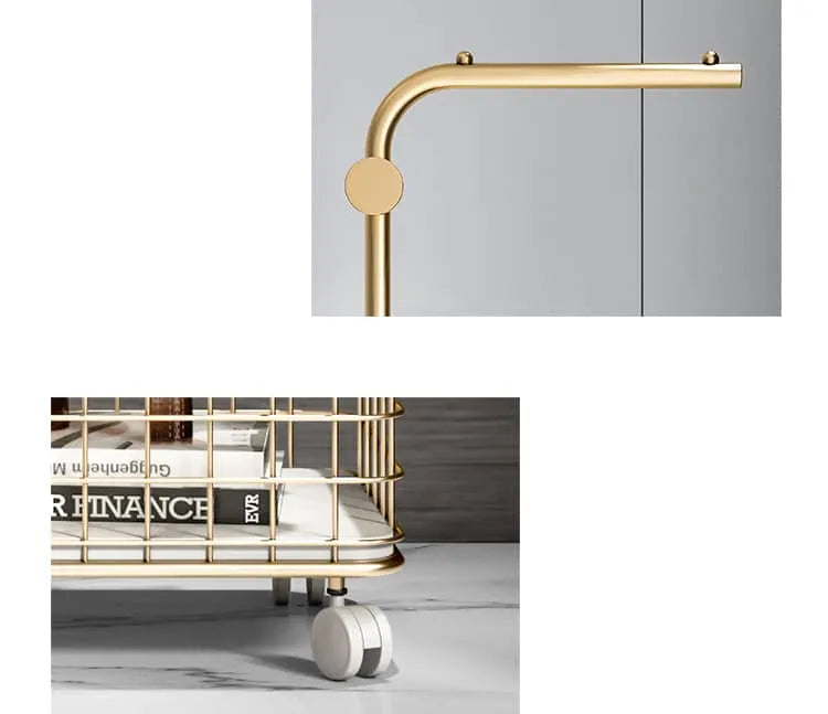 Stylish Gold Metal Coat Hanger with Storage Basket - Elegant Clothing Rack for Modern Bedrooms fel-1974