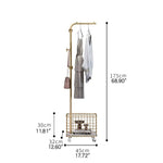Stylish Gold Metal Coat Hanger with Storage Basket - Elegant Clothing Rack for Modern Bedrooms fel-1974