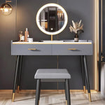 Luxury Sintered Stone & Faux Leather Makeup Table with LED Mirror - Modern Vanity Desk for Elegant Spaces fel-1994