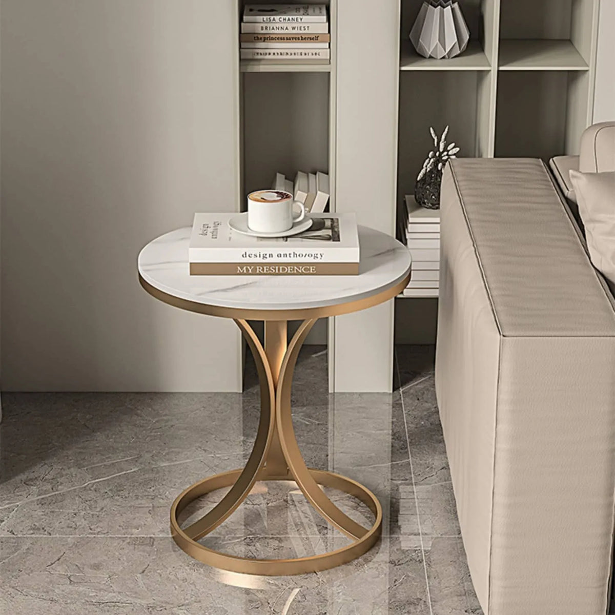 Luxurious Sintered Stone Tea Table with Elegant Gold Base - Perfect for Modern Living Spaces fel-2006