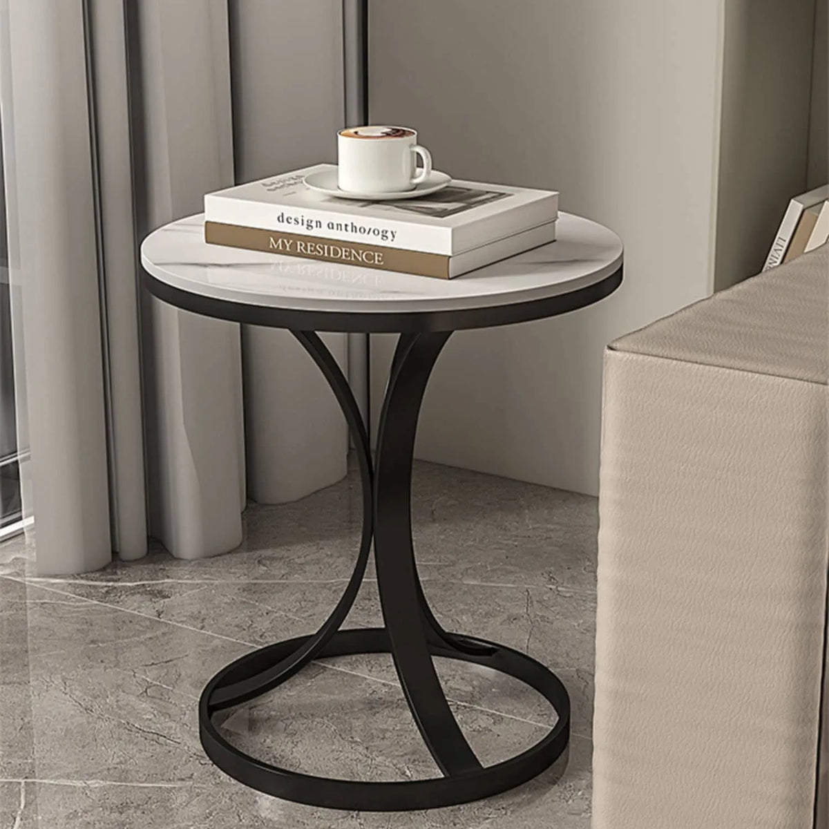 Luxurious Sintered Stone Tea Table with Elegant Gold Base - Perfect for Modern Living Spaces fel-2006