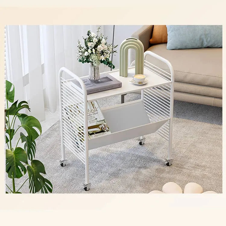 Modern White Rolling Storage Rack with Shelves - Perfect for Home and Office Organization fel-2013