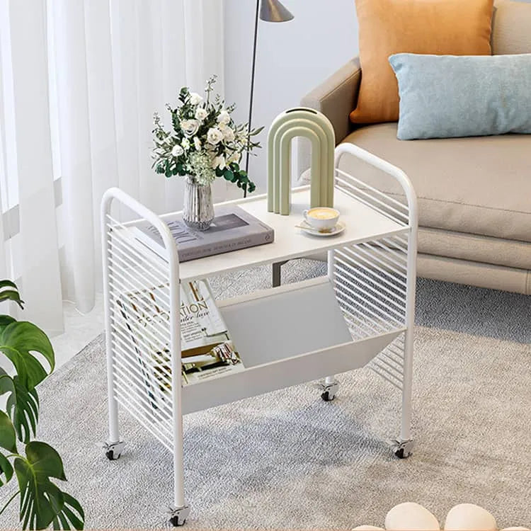 Modern White Rolling Storage Rack with Shelves - Perfect for Home and Office Organization fel-2013