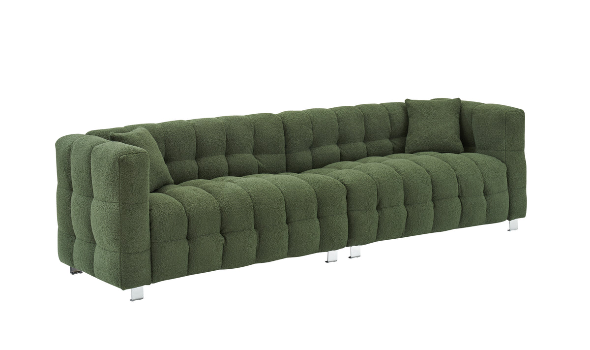 Luxurious 102-Inch Green Teddy Fleece Sofa for Living Room, Bedroom, or Apartment - Includes Two Throw Pillows & Reinforced with Heavy-Duty Hardware Feet W1278S00020-djyc