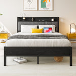 Full Size Bed Frame, Storage Headboard with Charging Station, Solid and Stable, Noise Free, No Box Spring Needed, Easy Assembly W840P179122-djyc