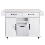 K&K Kitchen Island with Trash Can Storage Cabinet, Kitchen Cart with Drop Leaf, Spice Rack, Towel Rack and Drawer, Rolling Kitchen Island on Wheels with Adjustable Shelf, White WF326381AAW-djyc