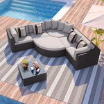 GO 7-piece Outdoor Wicker Sofa Set, Rattan Sofa Lounger, WithColorful Pillows, Conversation Sofa, For Patio, Garden, Deck, Brown Wicker FG201212AAA-djyc