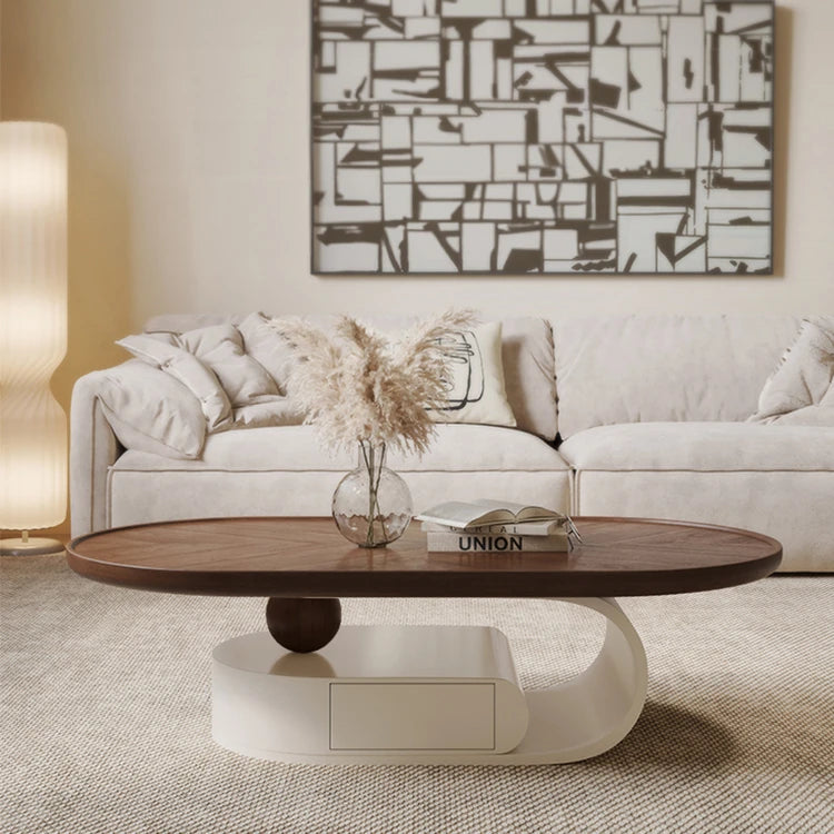 Stylish Solid Wood Tea Table with Modern Sculptural Base - Perfect for Living Rooms fhj-4492