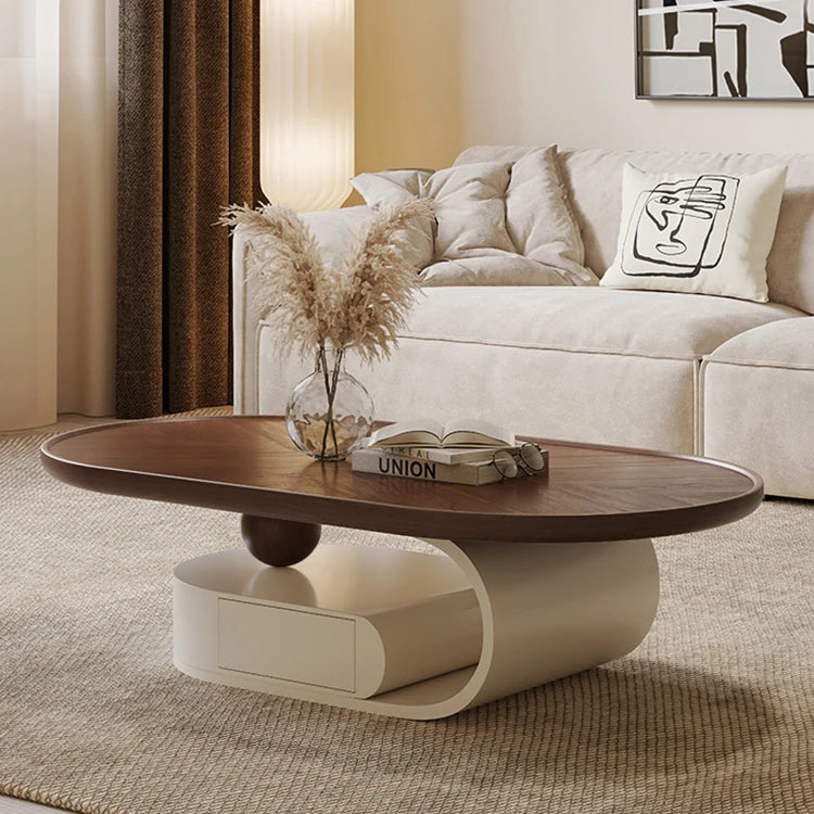 Stylish Solid Wood Tea Table with Modern Sculptural Base - Perfect for Living Rooms fhj-4492