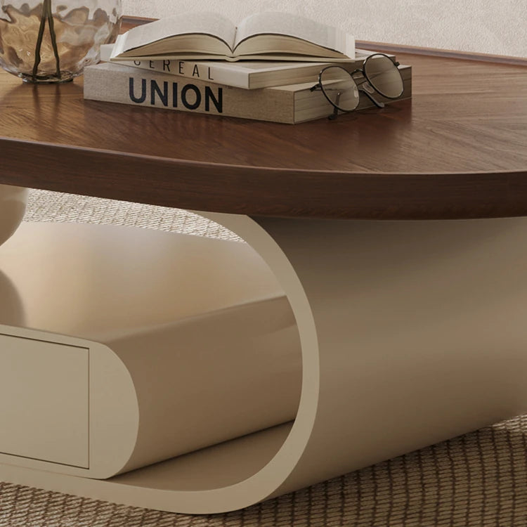 Stylish Solid Wood Tea Table with Modern Sculptural Base - Perfect for Living Rooms fhj-4492