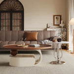 Modern Luxury Tea Table | Ceramic Sintered Stone & Solid Wood Design fhj-4495