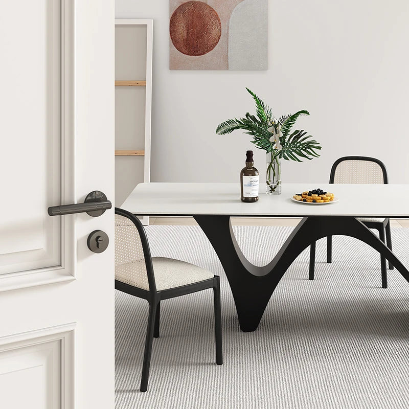 Stylish Ceramic Sintered Stone Dining Table with Modern Black Base - Perfect for Contemporary Home Decor fhmj-5028