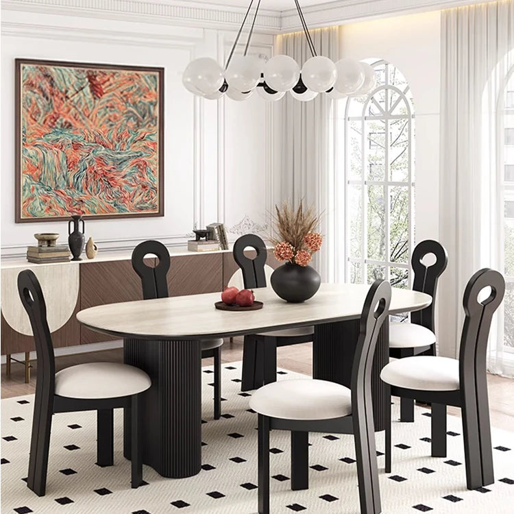 Stylish Oval Ceramic Sintered Stone Dining Table - Modern Multi-Layer Design for Elegant Interiors fhmj-5029