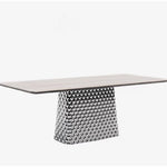 Stylish Ceramic Sintered Stone Multi-layer Dining Table with Unique Stainless Base - Perfect for Modern Interiors! fhmj-5032