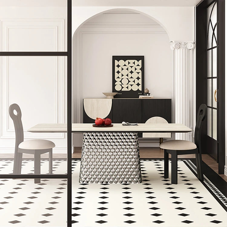 Stylish Ceramic Sintered Stone Multi-layer Dining Table with Unique Stainless Base - Perfect for Modern Interiors! fhmj-5032