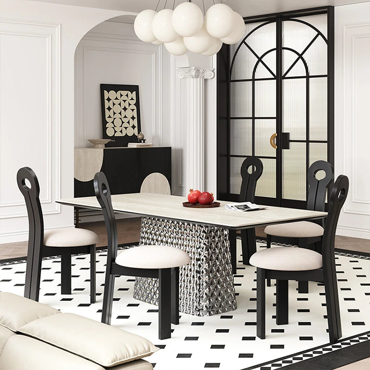 Stylish Ceramic Sintered Stone Multi-layer Dining Table with Unique Stainless Base - Perfect for Modern Interiors! fhmj-5032