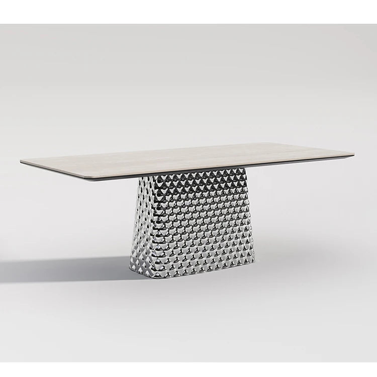 Stylish Ceramic Sintered Stone Multi-layer Dining Table with Unique Stainless Base - Perfect for Modern Interiors! fhmj-5032