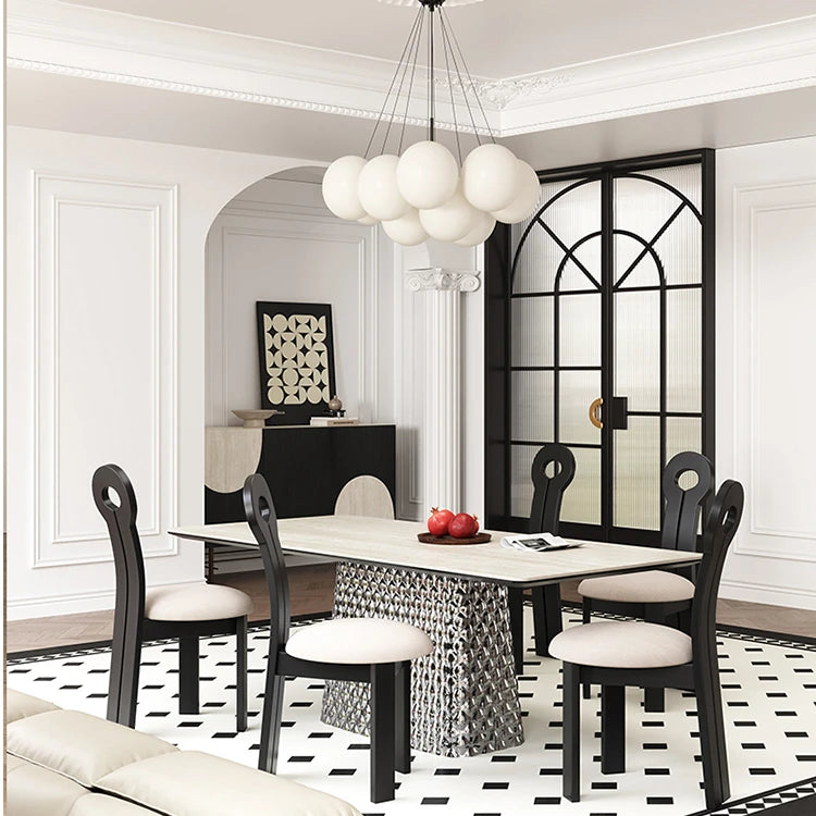 Stylish Ceramic Sintered Stone Multi-layer Dining Table with Unique Stainless Base - Perfect for Modern Interiors! fhmj-5032