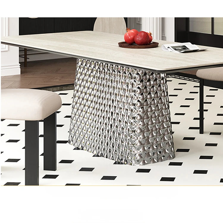 Stylish Ceramic Sintered Stone Multi-layer Dining Table with Unique Stainless Base - Perfect for Modern Interiors! fhmj-5032