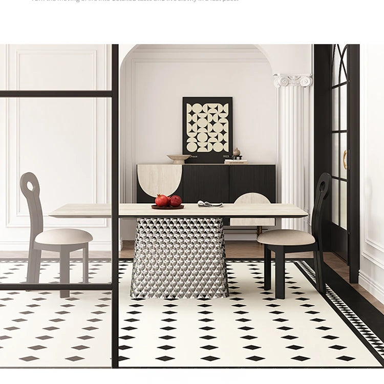 Stylish Ceramic Sintered Stone Multi-layer Dining Table with Unique Stainless Base - Perfect for Modern Interiors! fhmj-5032
