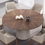 Elegant Round Solid Wood Dining Table with Synthetic Leather Base - Modern Multi-Layer Design for Chic Interiors fhmj-5034
