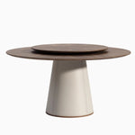 Elegant Round Solid Wood Dining Table with Synthetic Leather Base - Modern Multi-Layer Design for Chic Interiors fhmj-5034