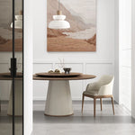 Elegant Round Solid Wood Dining Table with Synthetic Leather Base - Modern Multi-Layer Design for Chic Interiors fhmj-5034