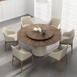 Elegant Round Solid Wood Dining Table with Synthetic Leather Base - Modern Multi-Layer Design for Chic Interiors fhmj-5034