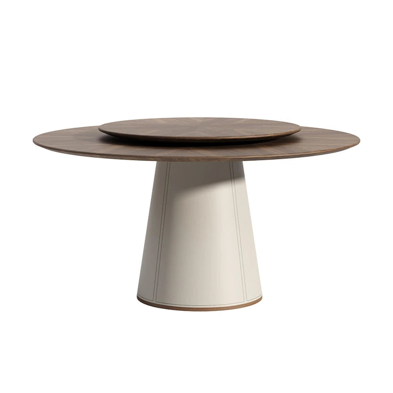 Elegant Round Solid Wood Dining Table with Synthetic Leather Base - Modern Multi-Layer Design for Chic Interiors fhmj-5034