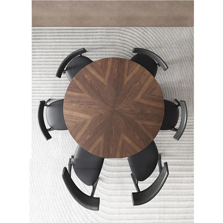 Modern Ash Wood Round Dining Table with Multi-Layer Board and Aluminum Alloy Base – Stylish & Durable Design for Your Home fhmj-5035