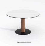 Elegant Round Ash Wood Table with Ceramic Sintered Stone Top – Modern Multi-layer Design for Living Room or Dining Space fhmj-5036