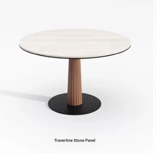 Elegant Round Ash Wood Table with Ceramic Sintered Stone Top – Modern Multi-layer Design for Living Room or Dining Space fhmj-5036