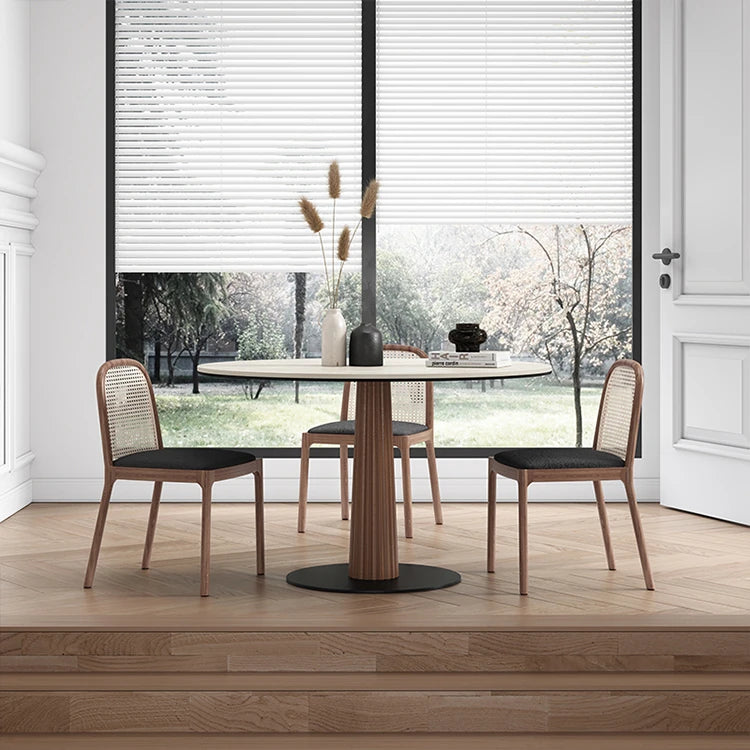 Elegant Round Ash Wood Table with Ceramic Sintered Stone Top – Modern Multi-layer Design for Living Room or Dining Space fhmj-5036