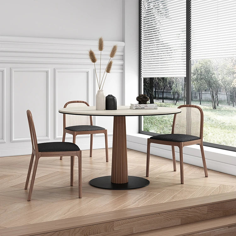 Elegant Round Ash Wood Table with Ceramic Sintered Stone Top – Modern Multi-layer Design for Living Room or Dining Space fhmj-5036