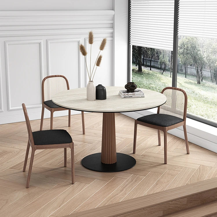 Elegant Round Ash Wood Table with Ceramic Sintered Stone Top – Modern Multi-layer Design for Living Room or Dining Space fhmj-5036