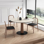 Elegant Round Ash Wood Table with Ceramic Sintered Stone Top – Modern Multi-layer Design for Living Room or Dining Space fhmj-5036