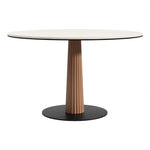 Elegant Round Ash Wood Table with Ceramic Sintered Stone Top – Modern Multi-layer Design for Living Room or Dining Space fhmj-5036