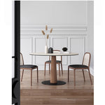 Elegant Round Ash Wood Table with Ceramic Sintered Stone Top – Modern Multi-layer Design for Living Room or Dining Space fhmj-5036