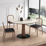 Elegant Round Ash Wood Table with Ceramic Sintered Stone Top – Modern Multi-layer Design for Living Room or Dining Space fhmj-5036