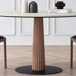Elegant Round Ash Wood Table with Ceramic Sintered Stone Top – Modern Multi-layer Design for Living Room or Dining Space fhmj-5036