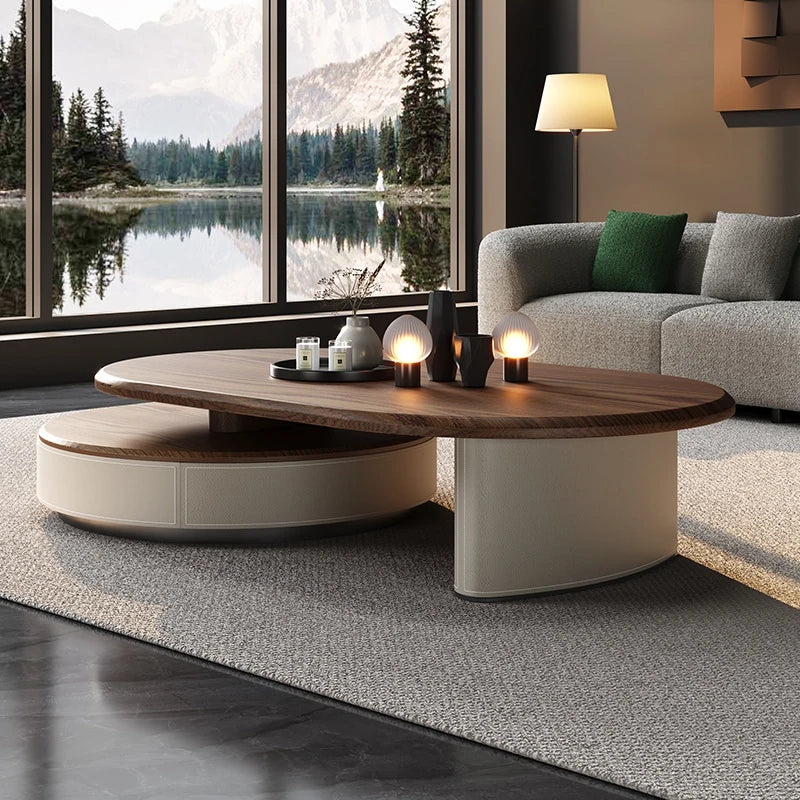 Modern Solid Wood and Multi-layer Board Tea Table with Elegant Synthetic Leather Finish – Stylish Centerpiece for Any Living Room fhmj-5037