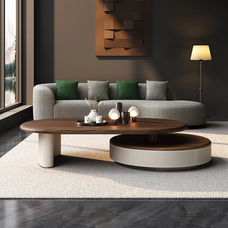 Modern Solid Wood and Multi-layer Board Tea Table with Elegant Synthetic Leather Finish – Stylish Centerpiece for Any Living Room fhmj-5037