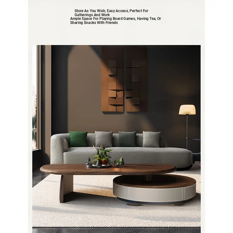 Modern Solid Wood and Multi-layer Board Tea Table with Elegant Synthetic Leather Finish – Stylish Centerpiece for Any Living Room fhmj-5037