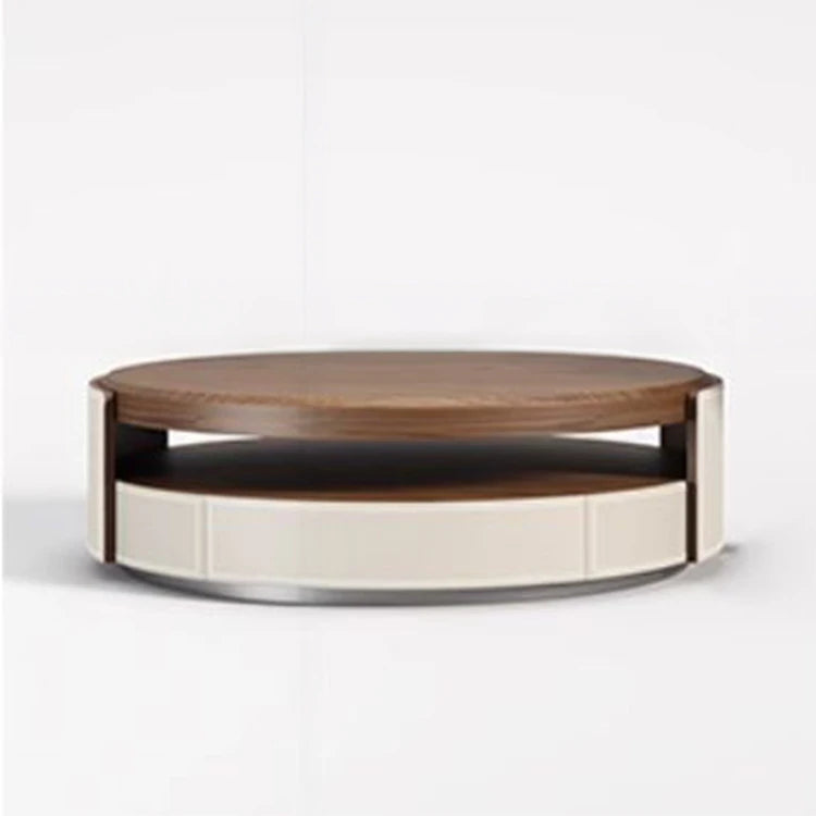 Elegant Solid Wood Tea Table with Multi-layer Board and Synthetic Leather Accents - Modern Living Room Centerpiece fhmj-5039