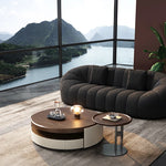 Elegant Solid Wood Tea Table with Multi-layer Board and Synthetic Leather Accents - Modern Living Room Centerpiece fhmj-5039