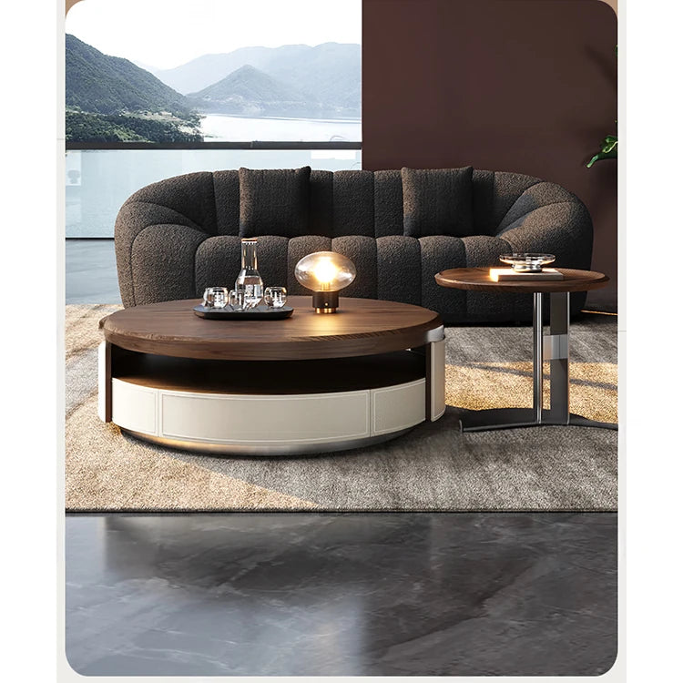 Elegant Solid Wood Tea Table with Multi-layer Board and Synthetic Leather Accents - Modern Living Room Centerpiece fhmj-5039